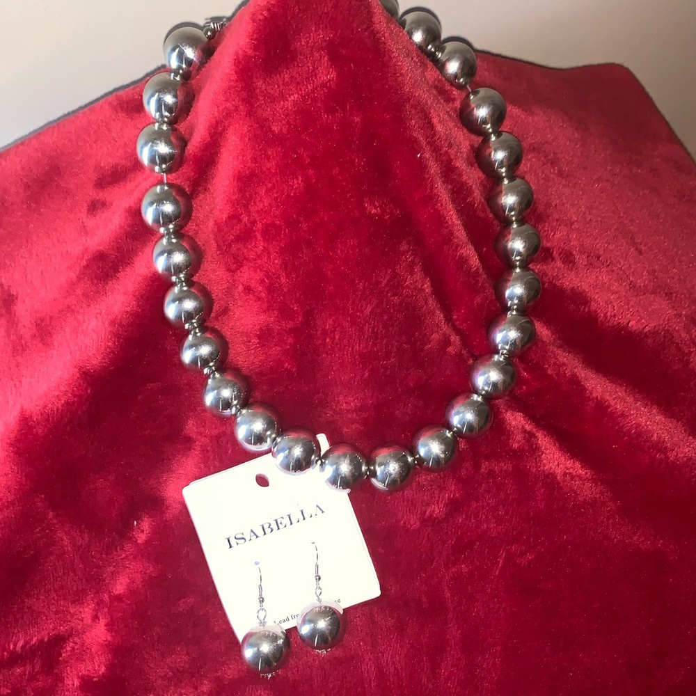 Silver Pearl Necklace with Matching Earrings
